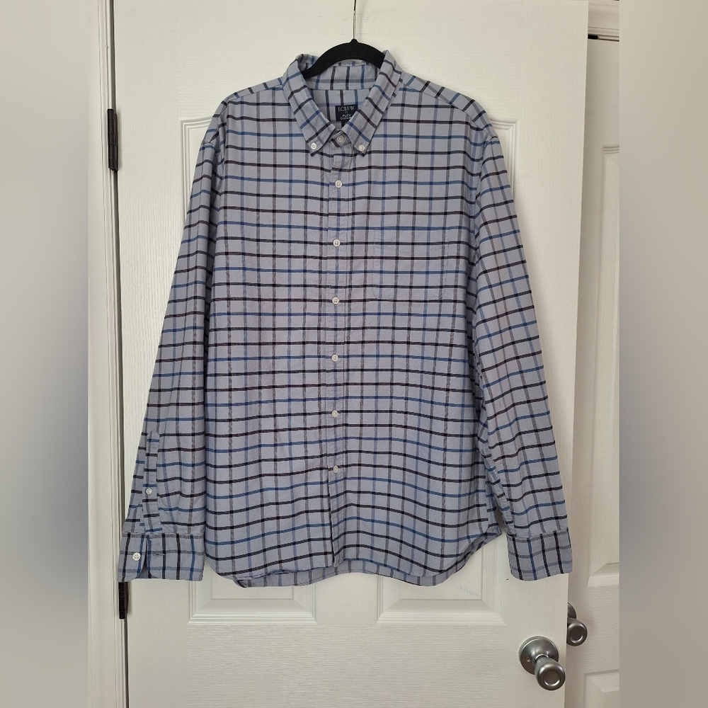 J. Crew Men's Plaid Button-Down Shirt in Blue and Purple